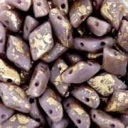 Perles en verre Gemduo 2 trous 8x5 mm Opaque Lilas Gold Splash x10g