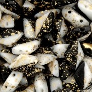 Perles en verre Gemduo 2 trous 8x5 mm Jet Opaque White Gold Splash x10g|raw }}