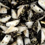 Perles en verre Gemduo 2 trous 8x5 mm Jet Opaque White Gold Splash x10g