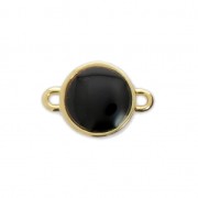 Intercalaire rond en métal et résine époxy 2 anneaux 17x12 mm Doré à l'or fin/Noir x1
