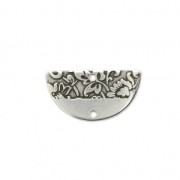 Intercalaire demi-lune motif floral 2 trous 23x12 mm Placage Argent fin vieilli x1