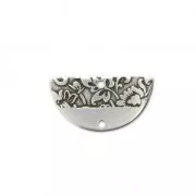Intercalaire demi-lune motif floral 2 trous 23x12 mm Placage Argent fin vieilli x1