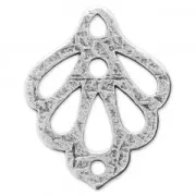 Pendentif intercalaire feuille ajourée surface striée 30x24 mm Placage Argent fin vieilli x1