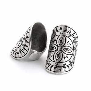 Bague large pour femme réglable en étain motif croix 36.5 mm Placage Argent fin vieilli x1