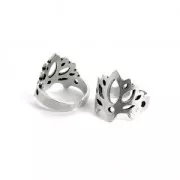 Bague ajustable pour femme fleur de lotus 19 mm Placage Argent fin vieilli x1