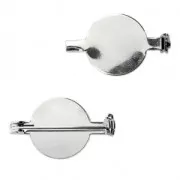 Support de broche avec plateau pour cabochon fond plat 16 mm - rhodié x1