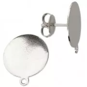 Clous d'oreilles disque 14 mm Placage argent fin x2