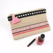 Pompon imitation coton 35 mm Rose / Doré x1