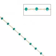 Chaîne perlée de perles facettées en verre 2.95 mm Doré satiné/ Turquoise x1m