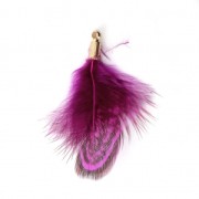 Plume de faisan rayée avec embout doré pour bijoux fantaisie 35 mm Fuchsia/Noir x1|raw }}