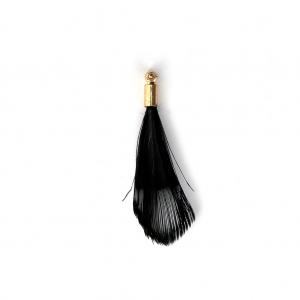 Plume de faisan rayée avec embout doré pour bijoux fantaisie Noir 25 mm x1