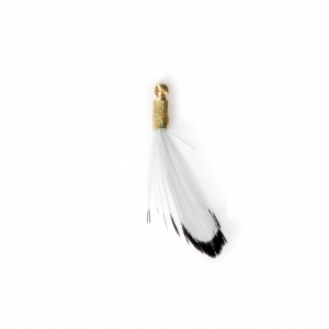 Plume de faisan rayée avec embout doré pour bijoux fantaisie Blanc/Noir 25 mm x1