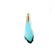 Plume de faisan rayée avec embout doré pour bijoux fantaisie 25 mm Turquoise/Noir x1|raw }}