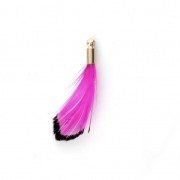 Plume de faisan rayée avec embout doré pour bijoux fantaisie Fuchsia/Noir 25 mm x1