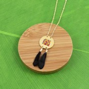 Plume de faisan rayée avec embout doré pour bijoux fantaisie Marron/Noir 25 mm x1