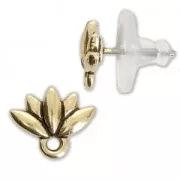 Clous d'oreilles Fleur de lotus avec anneau 11.5x9.5 mm doré vieilli x2