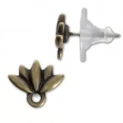 Clous d'oreilles Fleur de lotus avec anneau 11.5x9.5 mm bronze x2