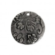 Pendentif rond motif fleur 21.5 mm étain vieilli x1|raw }}
