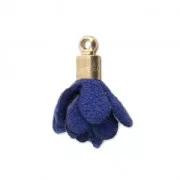 Pompon en suédine 17 mm avec embout doré - Bleu Marine x1