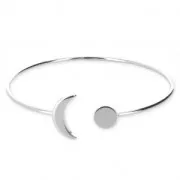 Bracelet jonc ouvert demi-lune et disque 8 mm en laiton rhodié x1