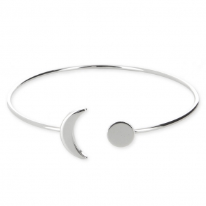 Bracelet jonc ouvert demi-lune et disque 8 mm en laiton rhodié x1