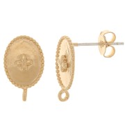 Clous d'oreilles ovales motif Croix avec anneau 14x9 mm - Doré à l'Or Fin x2|raw }}