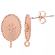 Clous d'oreilles ovales motif Croix avec anneau 14x9 mm - Doré rose x2