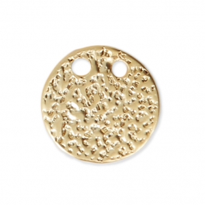 Pendentif double trous rond martelé 10 mm - doré satiné x1