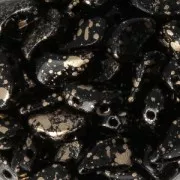 Perles en verre tchèque deux trous Paisley Duo 9x5.5 mm Jet Gold Splash x10g