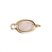 Intercalaire ovale - imitation gemme Quartz Rose 12.6x5.8 mm - Doré à l'or fin x1|raw }}