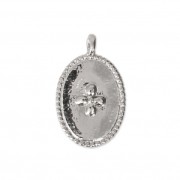 Breloque médaille ovale motif croix 14x8.5 mm rhodié x1