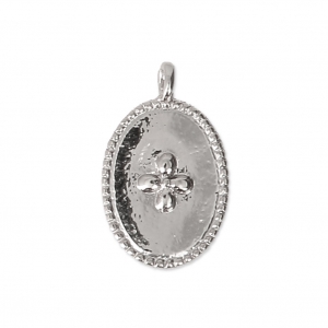 Breloque médaille ovale motif croix 14x8.5 mm rhodié x1