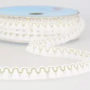 Galon de petits pompons et pampilles à frange 13 mm Blanc/doré x1m