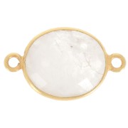 Intercalaire 2 anneaux pierre facettée 11x13mm Argent 925 Plaqué Or/Pierre de Lune