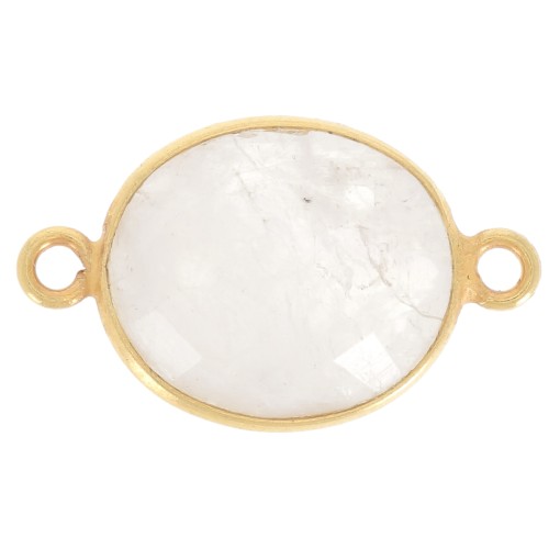 Intercalaire 2 anneaux pierre facettée 11x13mm Argent 925 Plaqué Or/Pierre de Lune