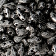 Perles en verre DropDuo® 2 trous 3x6 mm Jet Antique Chrome x50