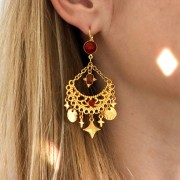 Dormeuses avec anneau et porte-cabochon à fond plat 8 mm doré à l'or fin x2