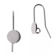 Crochets d'oreilles plateau pour cabochon fond plat 8 mm et anneau rhodié x2