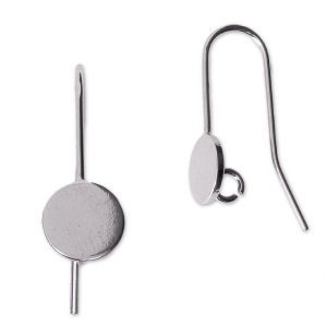 Crochets d'oreilles plateau pour cabochon fond plat 8 mm et anneau rhodié x2