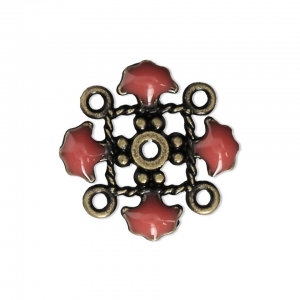 Intercalaire trèfle en métal et résine époxy 4 anneaux 14 mm bronze/Rose Corail x1