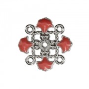 Intercalaire trèfle en métal et résine époxy 4 anneaux 14 mm argenté/Rose Corailx1