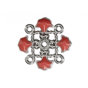 Intercalaire trèfle en métal et résine époxy 4 anneaux 14 mm argenté/Rose Corailx1