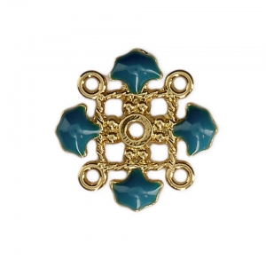 Intercalaire trèfle en métal et résine époxy 4 anneaux 14 mm doré/Petrol x1