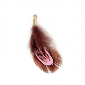 Plume de faisan rayée avec embout doré pour bijoux fantaisie Rose/Noir 35 mm x1