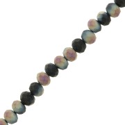 Perles rondelles facettées - rondes aplaties 6x5 mm Black Plated Frosted AB x36cm|raw }}