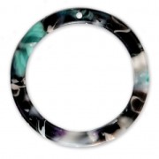 Pendentif anneau en acétate de cellulose 34 mm Ecaille de tortue - Vert - Noir x1|raw }}