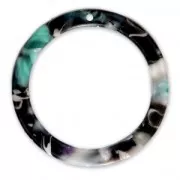Pendentif anneau en acétate de cellulose 34 mm Ecaille de tortue - Vert - Noir x1