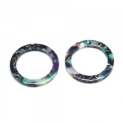 Pendentif anneau en acétate de cellulose 34 mm Ecaille de tortue - Vert - Noir x1