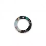 Pendentif anneau en acétate de cellulose 14.5 mm Ecaille de tortue Vert/Noir x1