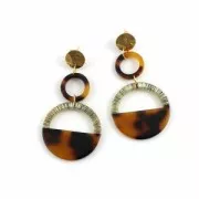 Pendentif anneau en acétate de cellulose 14.5 mm Ecaille de tortue Vert/Noir x1